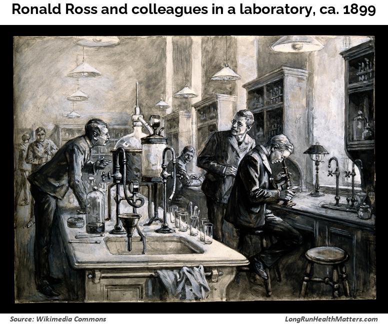 Ronald Ross and colleagues in a laboratory ca 1899