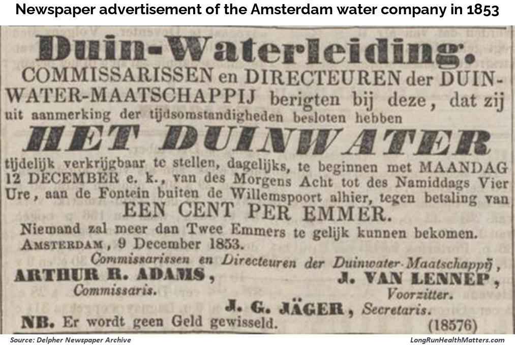 Newspaper advertisement of the Amsterdam water company - 1853